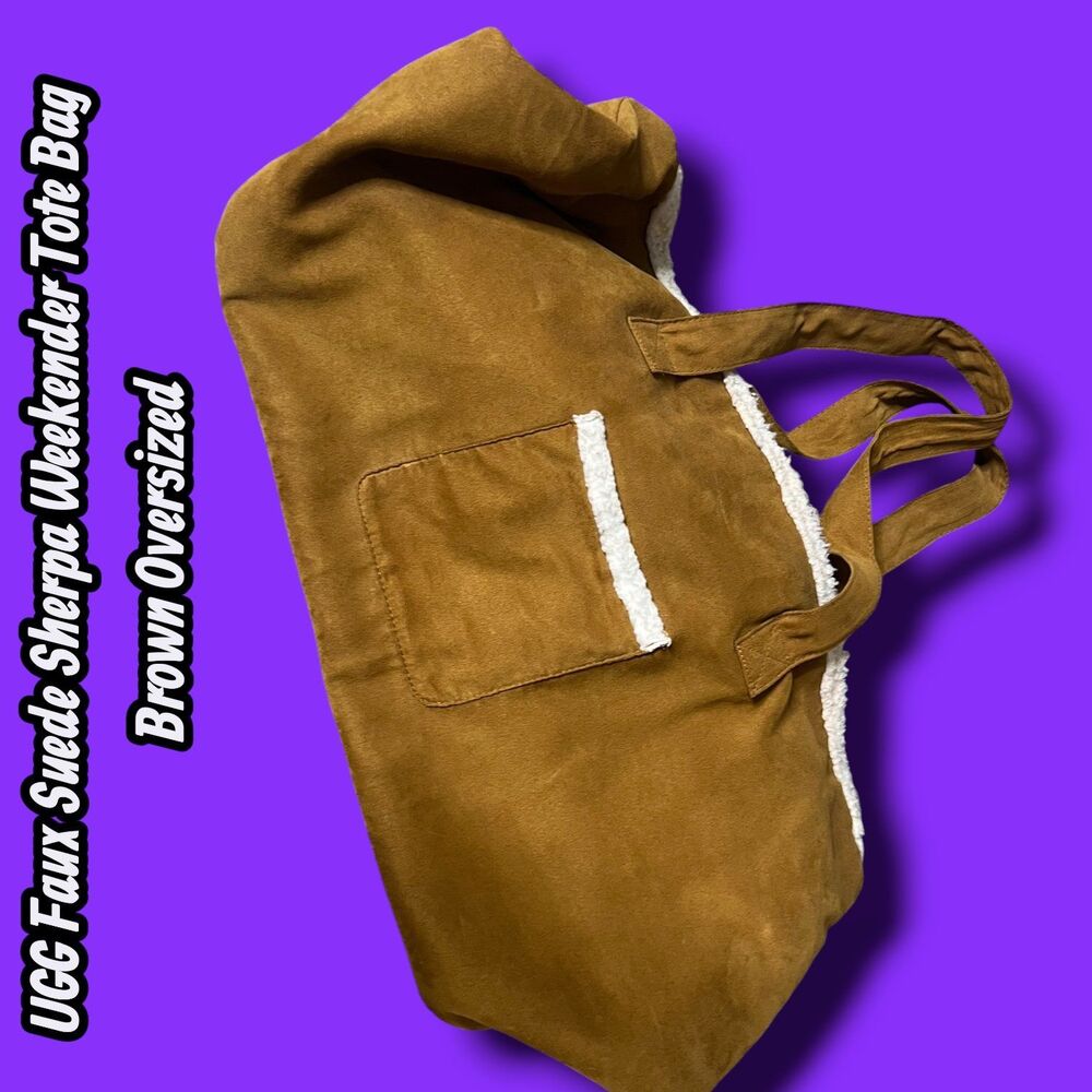 Preowned UGG Faux Suede Sherpa Weekender Tote Bag Brown Oversized - Picture 2 of 12